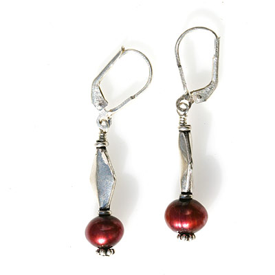 Silver & Red Pearl Earrings