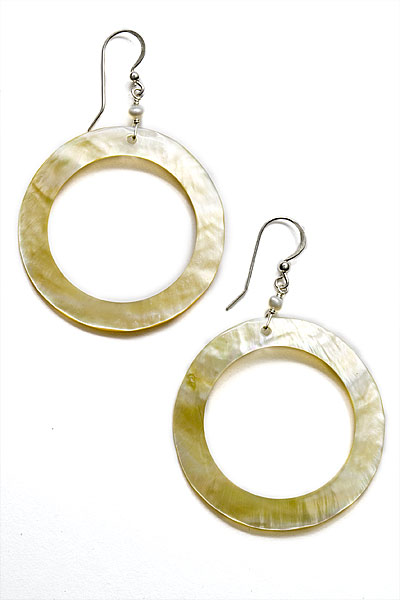 Yellow Mother-of-Pearl Shell Circle Earrings