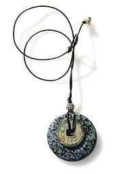 Asian Coin and Snowflake Jasper on Leather Cord