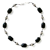 Onyx and Bali Bead Cord Necklace