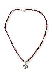 Red Pearl, Onyx and Silver Necklace